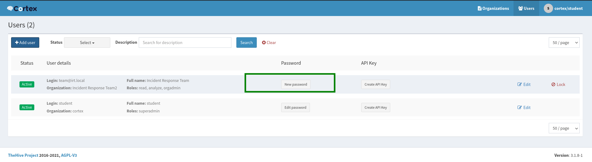"Cortex-user password"