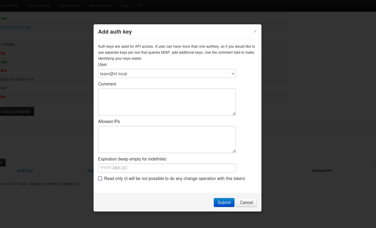 "Auth key"