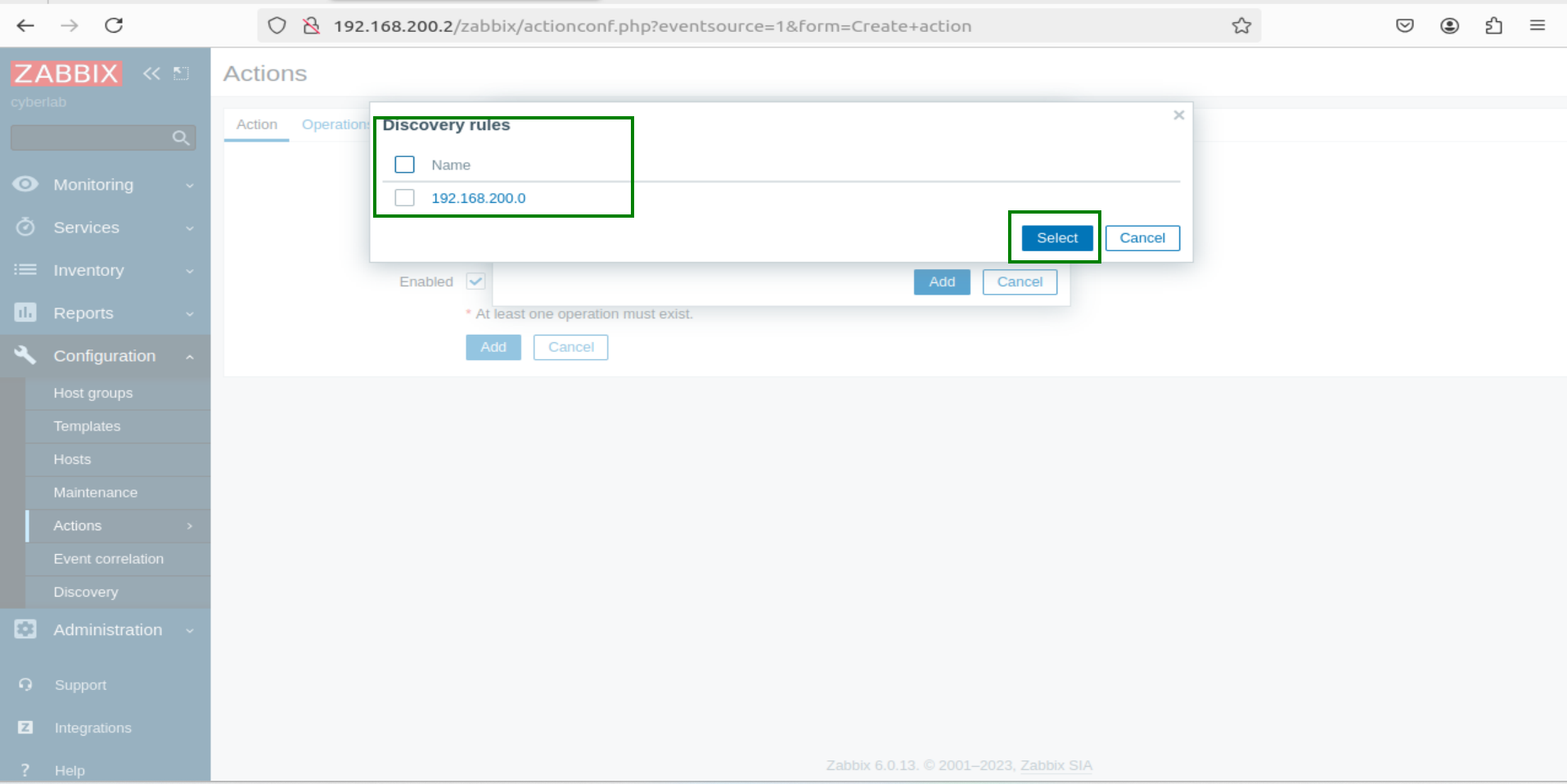 "Host discovery action setup